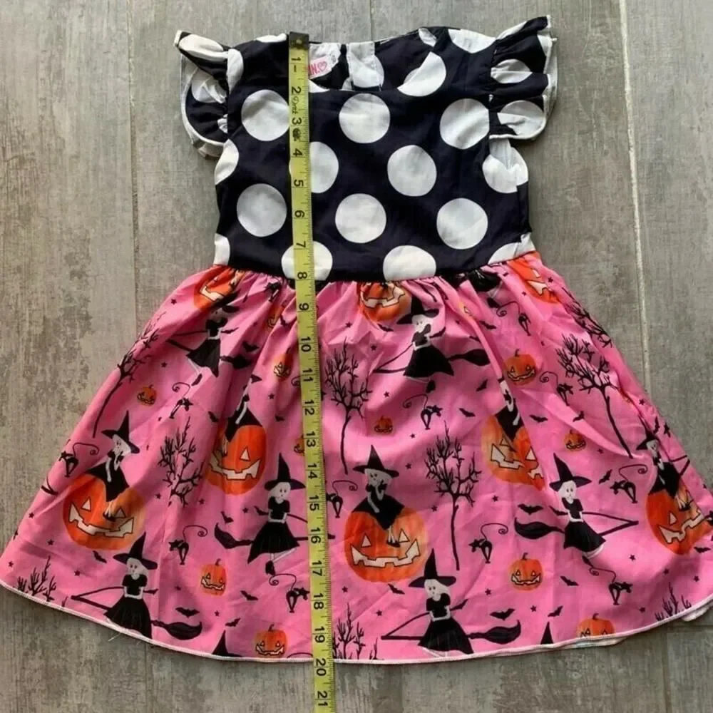 Toddler Baby Girl Princess Halloween Fall Pumpkin Witch Printed Dress Fashion 2T